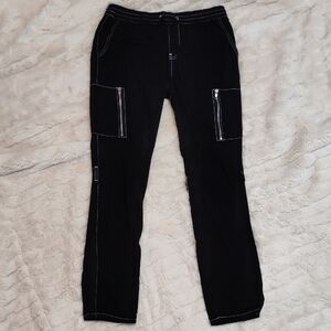 Black Cargo Pants with White Stitching---VINTAGE HOT TOPIC PANTS